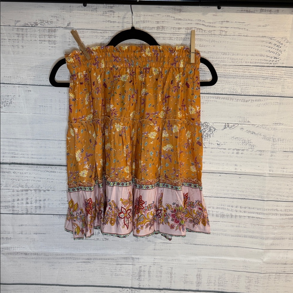 NWOT Boho Floral Tiered Skirt in Mustard and Pink - Picture 6 of 6